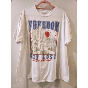 Persaya Womens 2X T-Shirt Freedom Graphic Cactus Wild West Boxy Cotton Top